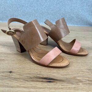 Born Womens Cindie Sandal Size 10 Block Heel Platform Tan Pink Leather Slingback